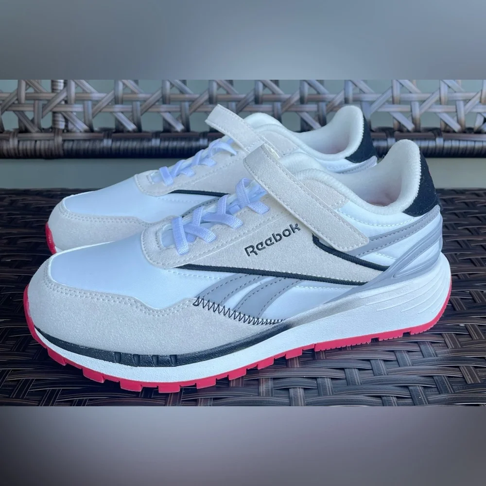 NEW Reebok Kids' Classic Nylon Athletic Low Top Shoes White Grey Red